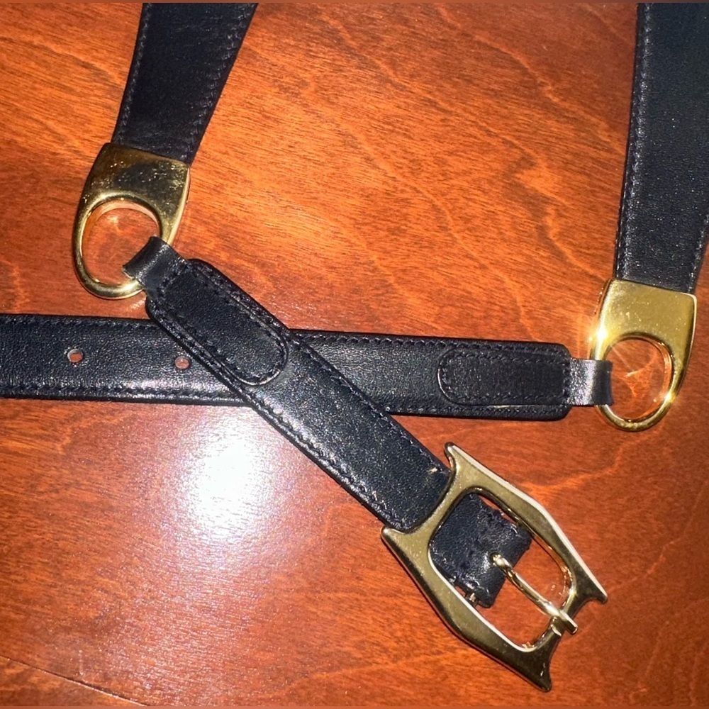 “i Santi” Women’s Belt Made In Italy Black With Gold Tone Hardware Size M - Picture 10 of 10